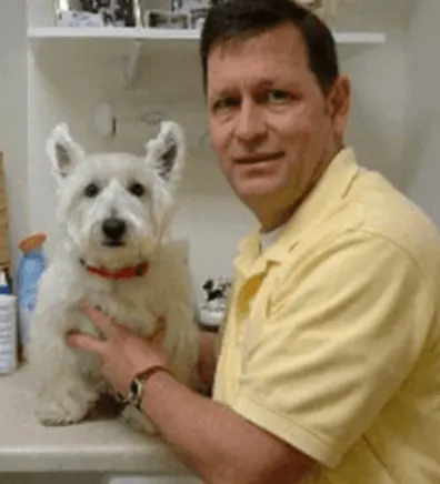 Dr. David Harris​ with dog at  Veterinary Group of Chesterfield